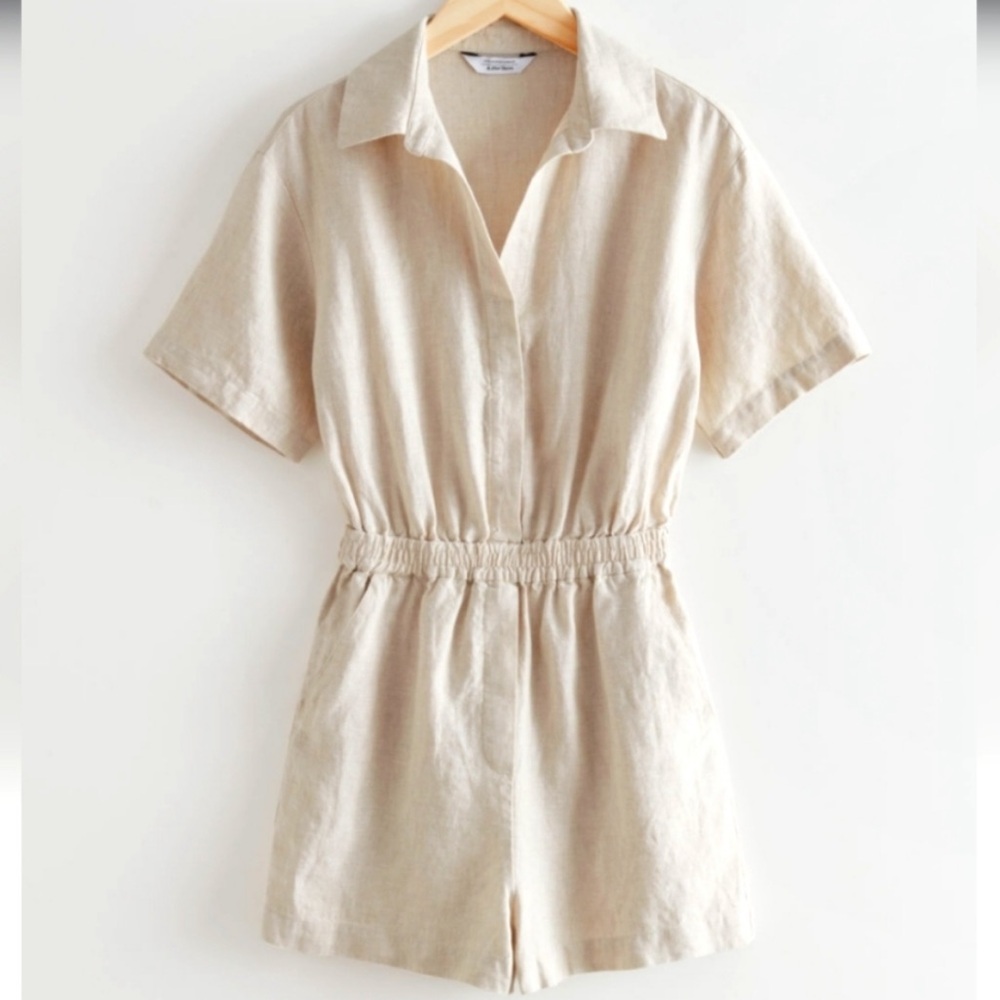 *NEW* Collared Linen Romper - Picture 2 of 3